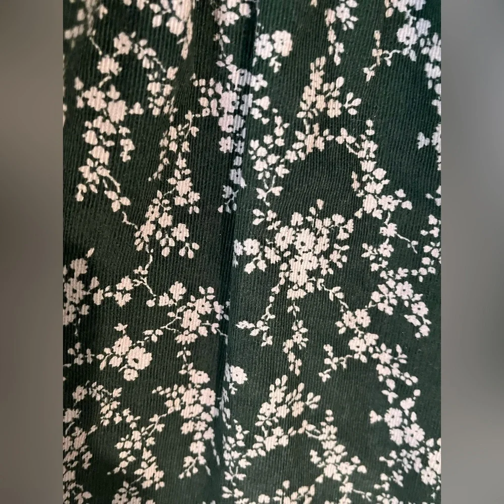 Gap Micro Corduroy Floral Green Girls Dress Tiered Fell Long Sleeves 12  New